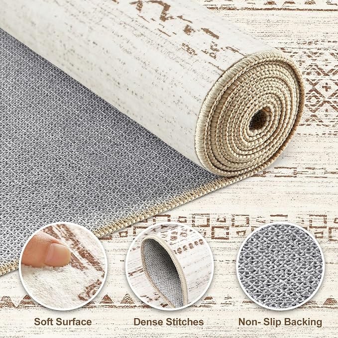 Nakagishi Boho 7x9 Area Rug Living Room Rugs Machine Washable Brown | Soft, Pet & Kid Friendly, Carpet for Living Room/Bedroom/Office/Kitchen/Nursery, Daily Home Decor Stain Resistant Moroccan
