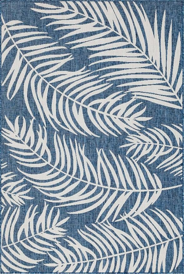 Unique Loom Outdoor Botanical Collection Area Rug - Palm (6' 1" x 9' Rectangle, Blue/ Navy Blue)