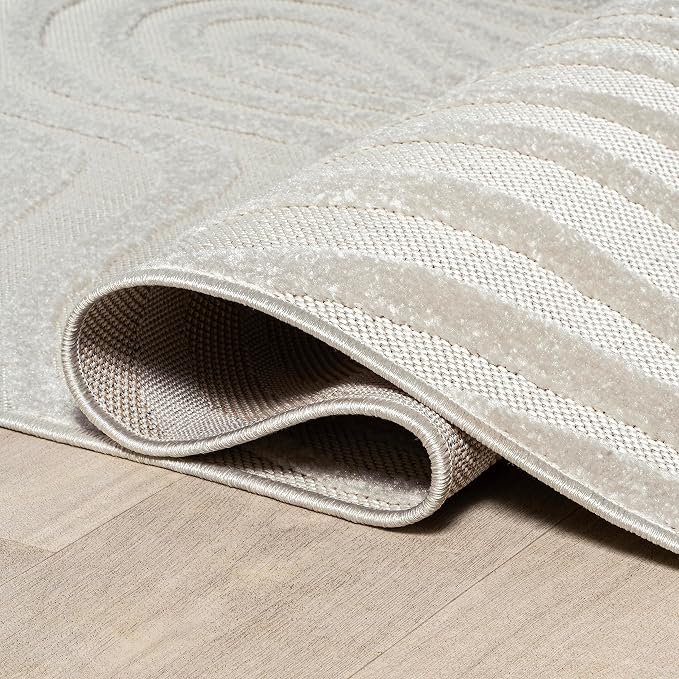 JONATHAN Y Maribo High-Low Abstract Striped Cream/Ivory 6' Round Indoor/Outdoor Area Rug, Pet Friendly, Non-Shedding, Stain Resistant, Easy-Cleaning for Backyard, Patio, Porch (SCN103A-6R)