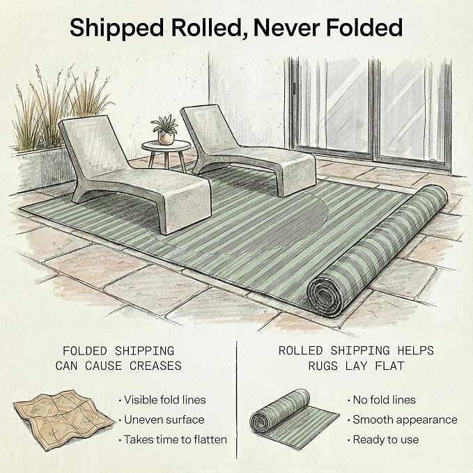 Fab Habitat Striped Outdoor Rug - Waterproof, Fade Resistant, Crease-Free - Premium Recycled Plastic - Patio, Porch, Deck, Balcony - Kyoto - Green - 5 x 8 ft