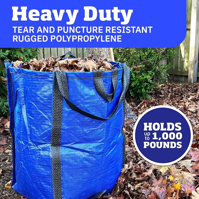 DURASACK Heavy Duty Home and Yard Bags 48-Gallon Reusable Self-Standing Lawn and Leaf Bags Garbage Can with Reinforced Handles, Blue, 3 Pack | 48-Gallon Reusable Self-Standing Lawn and Leaf Bags Garbage Can with Reinforced Handles