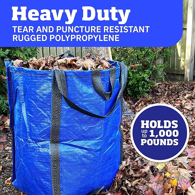 DURASACK Heavy Duty Home and Yard Bags, Blue | 48-Gallon Reusable Self-Standing Lawn and Leaf Bags Garbage Can with Reinforced Handles