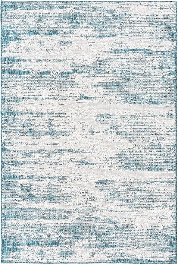 Unique Loom Outdoor Modern Collection Area Rug - Cartago (5' 3" x 7' 10" Rectangle, Teal/ Ivory)