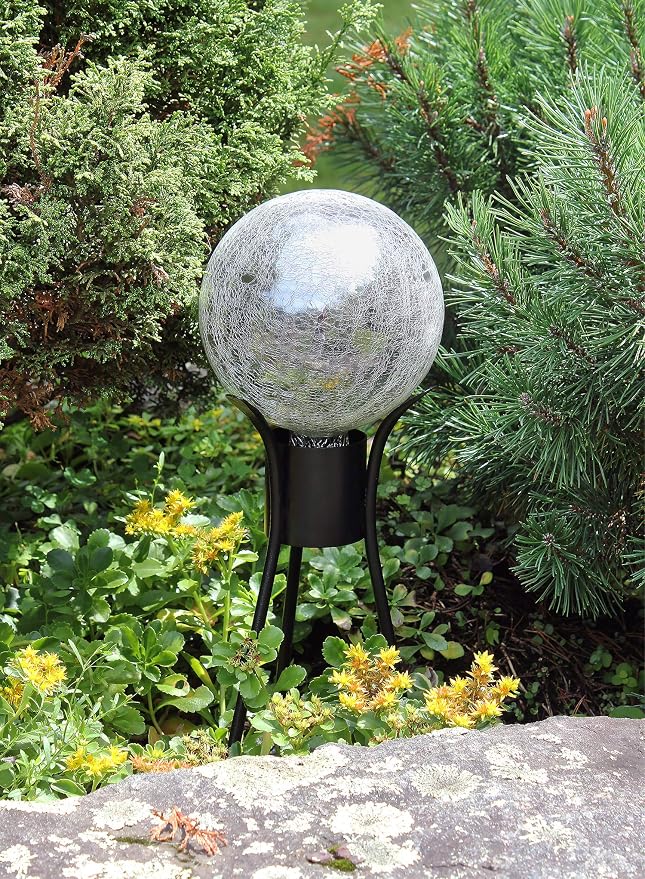 Achla Designs 6-Inch Crackle Gazing Globe Ball, Silver