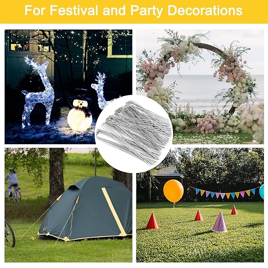 HongWay 120 Pack Landscape Staples 8 Inch, Galvanized Garden Stakes Tent Stakes Heavy Duty 11 Gauge Landscaping Fabric Pins Yard Ground Staples for Lawn, Turf, Fence, Outdoor Decorations