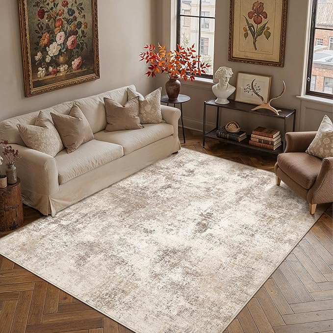 5x7 Brown Modern Abstract Washable Area Rug for Living Room | Low Pile, Non Slip, Modern Abstract Style, Soft Indoor Rug for Living Room, Bedroom, Dining Room, Office, Home Decor