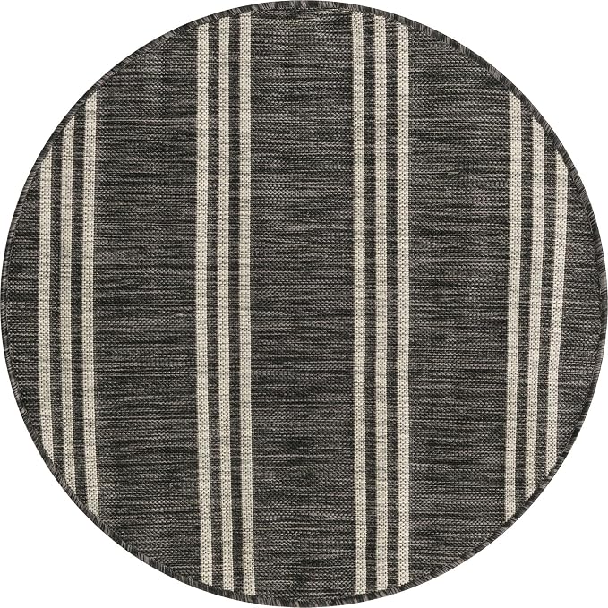 Unique Loom Outdoor Collection Area Rug - Anguilla (3' 1" Round, Charcoal/ Ivory)