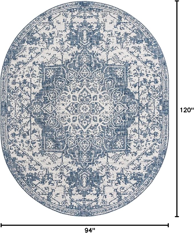Unique Loom Outdoor Collection Area Rug - Dubai (7' 10' x 10' Oval, Blue/ Ivory)