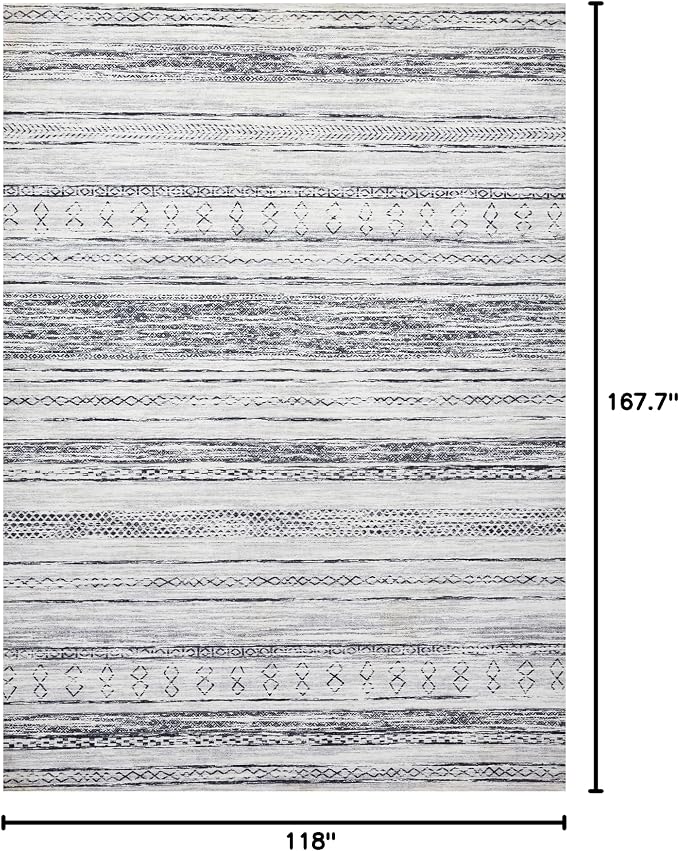 Tortania Area Rug Living Room Rugs - 10x14 Washable Large Soft Neutral Boho Moroccan Bohemian Farmhouse Rug Indoor Floor Carpet for Bedroom Under Dining Table Home Office Decor - Grey