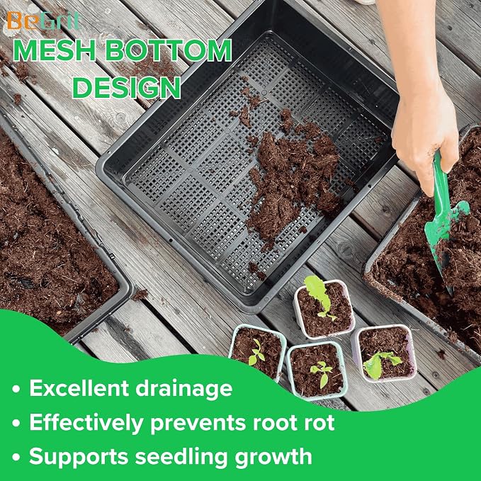 BeGrit Seed Starter Trays Mesh Tray 10-Pack 15x12 inch Plastic Plant Trays Garden Seedling Starter Kit Succulent Transport Pots Bonsai Training Pots