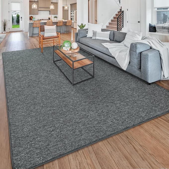 Chicrug Modern 7x10 Memory Foam Area Rugs for Bedroom Living Room | Low-pile Carpet Rug for Kids Playroom, Floor Rug for Bedside Dorm Dining Room Home, Dark Grey and White