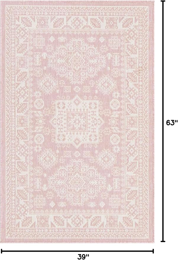 Unique Loom Outdoor Aztec Collection Area Rug - Chalca (3' 3" x 5' 3" Rectangle, Pink/ Ivory)