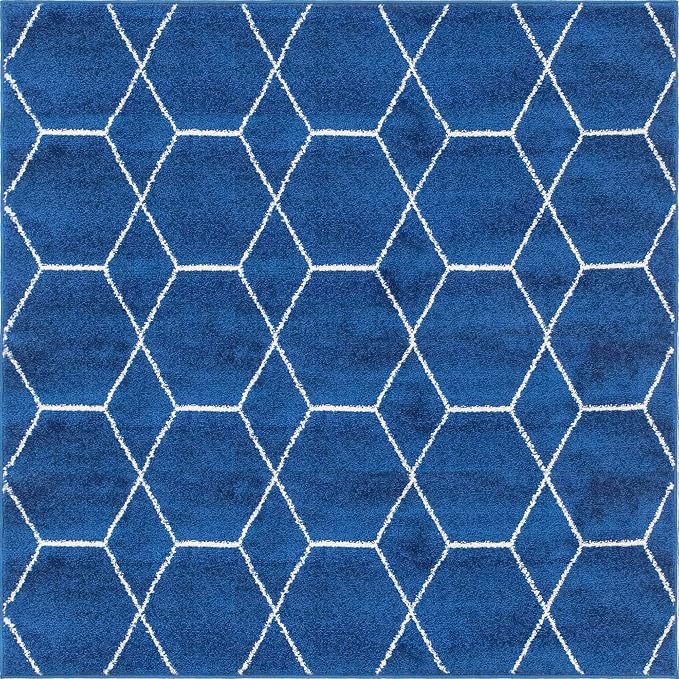 Unique Loom Trellis Frieze Collection Area Rug - Geometric (7' 10" Square, Navy Blue/ Ivory)