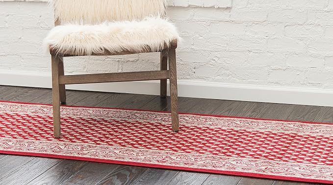 Unique Loom Williamsburg Collection Traditional Border with Dotted Center Area Rug, Runner 2' 9" x 9' 10", Red/Beige