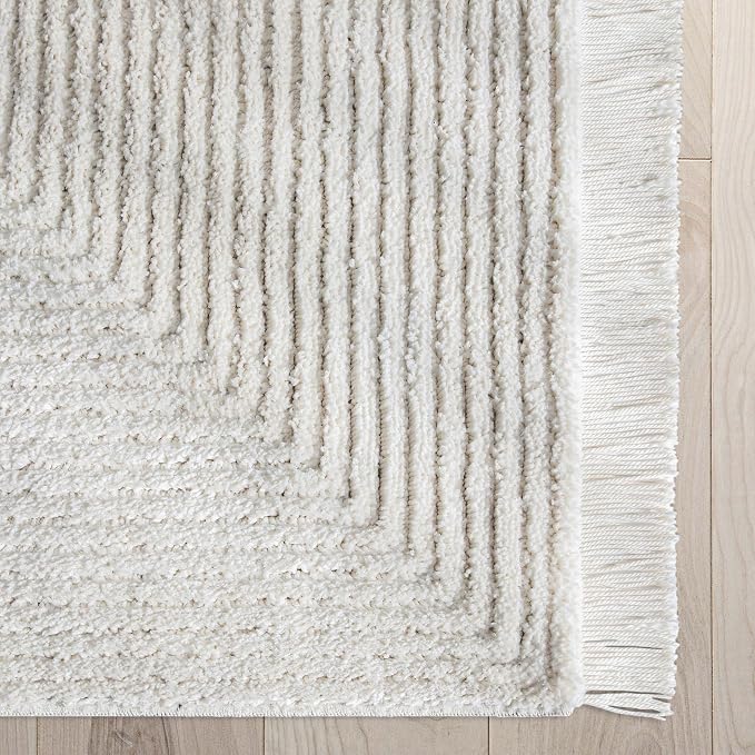 Well Woven Allie Ivory Squares Geometric Runner Rug 2x7 (2'3" x 7'3" Runner) - Soft High-Low Design for Hallway & Entryway