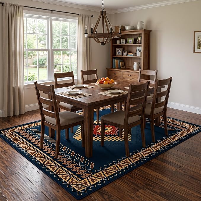 Southwestern Rug, 3x5 ft Geometric Medallion Design | Washable, Non-Slip, Low Pile, Living Room, Bedroom, Dining Room, Cabin Lodge and Farmhouse Decor