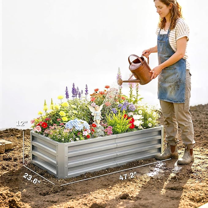 Outsunny Galvanized Raised Garden Bed, 4' x 2' x 1' Metal Planter Box, for Growing Vegetables, Flowers, Herbs, Succulents, Silver