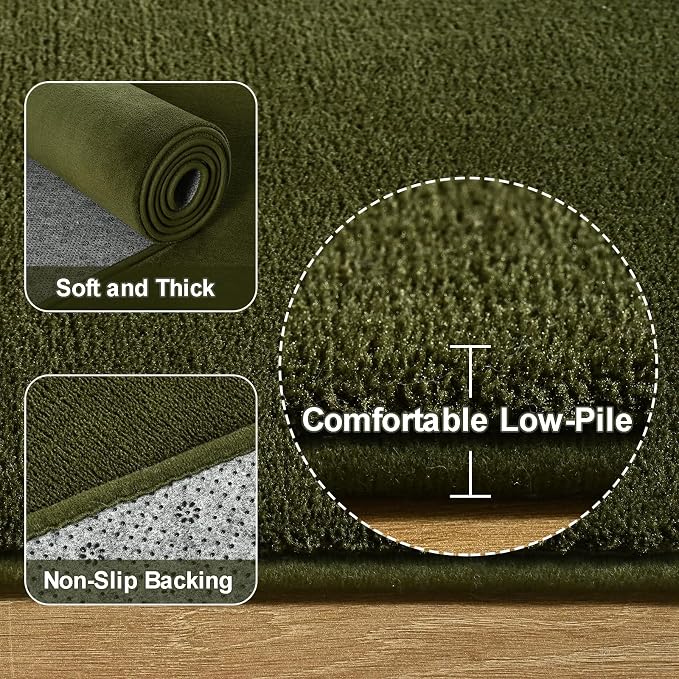 Amearea 4x4 Square Area Rug for Bedroom Living Room, Olive Green Fluffy Rug | Thickened Memory Foam Rug, Indoor Washable Rug Non Slip Minimalist Carpet for Entryway Boys Girls Dorm Nursery Room Decor
