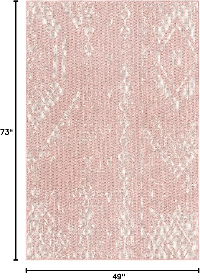 Unique Loom Outdoor Bohemian Collection Area Rug - Anthro (4' 1" x 6' 1" Rectangle, Pink/ Ivory)