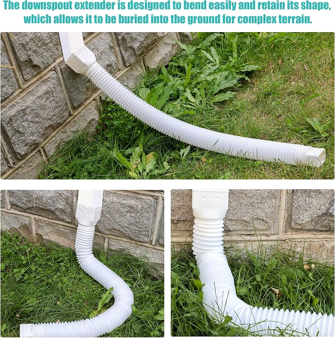 2 Pack Rain Gutter Downspout Extensions Flexible,Downspout Extender Diverter Extendable from 21" to 58". Drain Pipe Connector Extendable for Most Residential Downspouts (White)