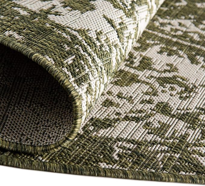 Unique Loom Outdoor Collection Area Rug - Dubai (6' 7' Round, Green/ Ivory)