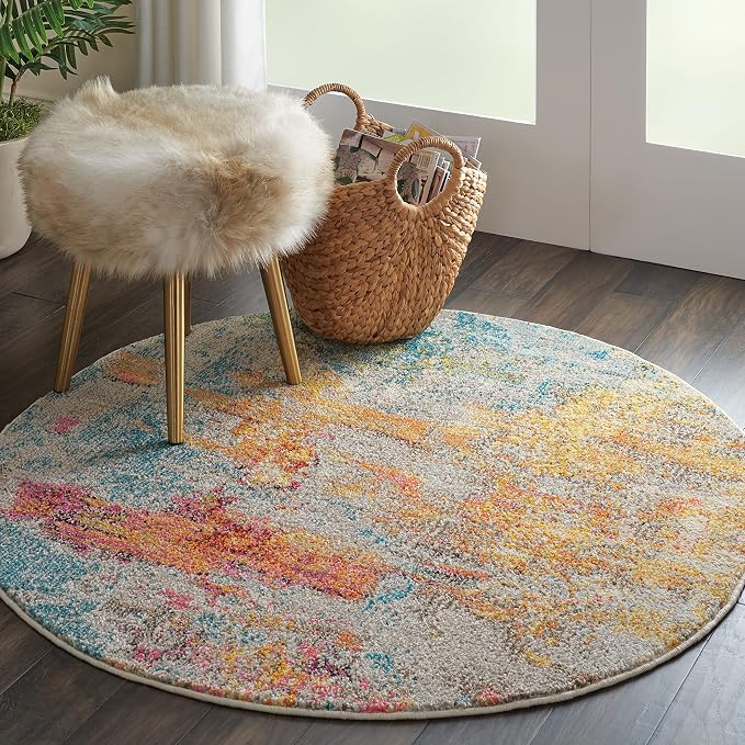 Nourison Home Celestial Sealife 5'3" x Round Area Rug - Easy Clean, Non Shedding, Bed Room, Living Room, Dining Room, Kitchen (5' x Round)