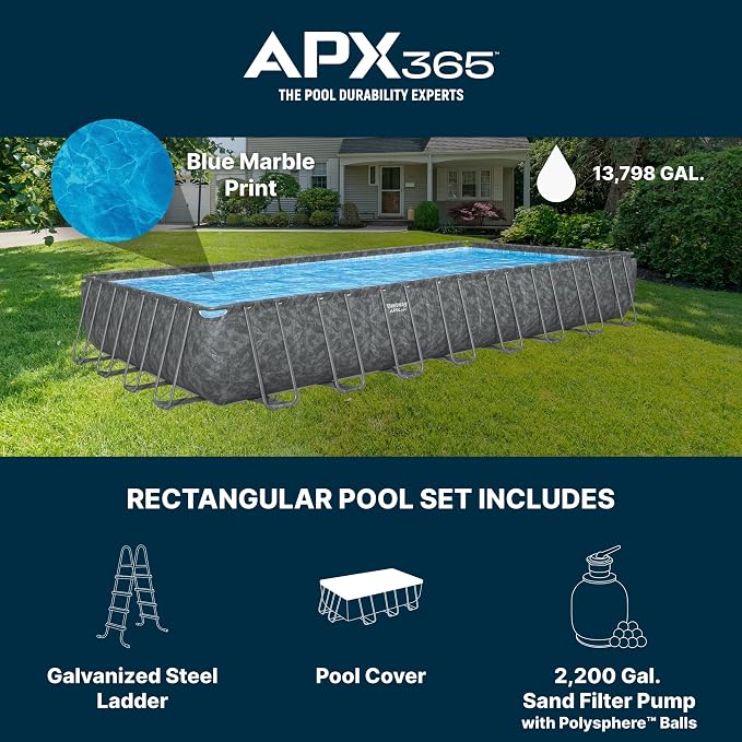 Bestway APX 365 31'4" x 16' x 52" Above Ground Pool Set w/Sand Filter Pump | Long-Lasting All-Season Swimming Pool with Galvanized Steel Frame - Ladder, Cover, and Polysphere Filtration Balls Included