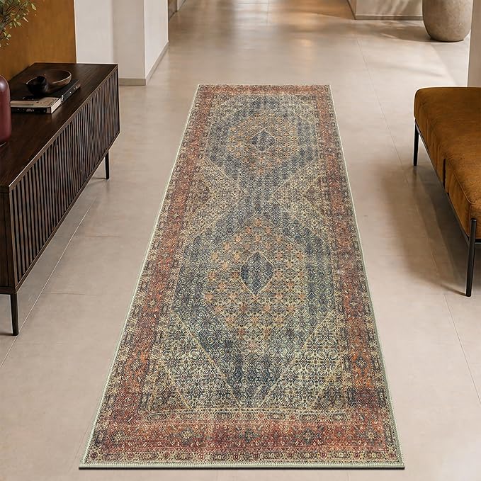 Keen Home Design Vintage Washable Runner Rug, Non-Slip Low Pile, 2x7 | Machine Washable Cotton Chenille, 0.25In Low Pile, Rubber Non-Slip Back; Kitchen, Hallway, Bathroom, Laundry Room