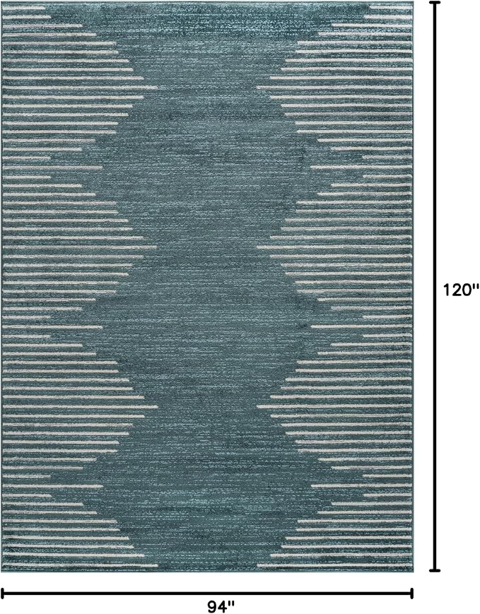Rugshop Bohemian Stripe Stain Resistant Area Rug Teal 7'10" x 10' | High Traffic,Fade Resistant, Living Room, Bedroom, Dining Room, Home Office, Kitchen, Entryway, Hallway, Nursery,Basement