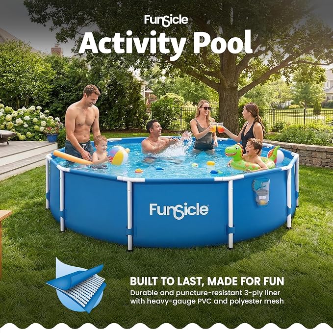 Funsicle Activity 12' x 30" Round Above Ground Swimming Pool, Includes FiltraBoost 400 GPH Filter Pump with AutoSkimmer, Type I Filter Cartridge & Repair Patch