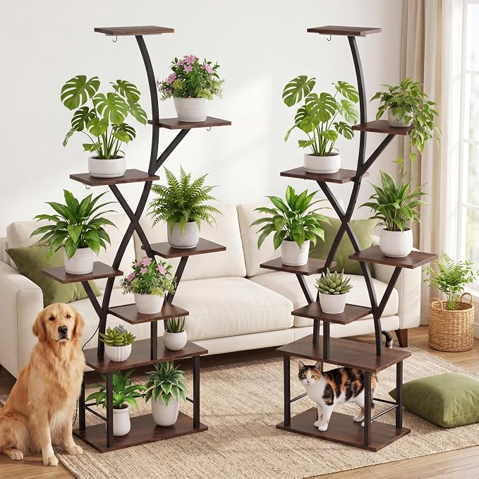 Plant Stand Indoor with Grow Lights 2 Pack Corner Plant Stands 8 Tiered 64" Tall Plant Shelf for Indoor Growing Multiple Metal Flower Holder Home Decor Plant Rack for Living Room Patio Balcony