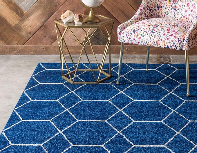 Unique Loom Trellis Frieze Collection Area Rug - Geometric (8' x 11', Navy Blue/ Ivory)