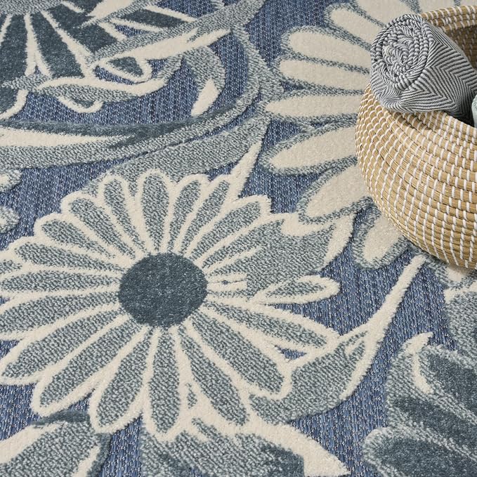 Nourison Home Aloha Blue 7'10" x 10'6" Area Rug - Easy Clean, Non Shedding, Bed Room, Living Room, Dining Room, Kitchen (8' x 11')