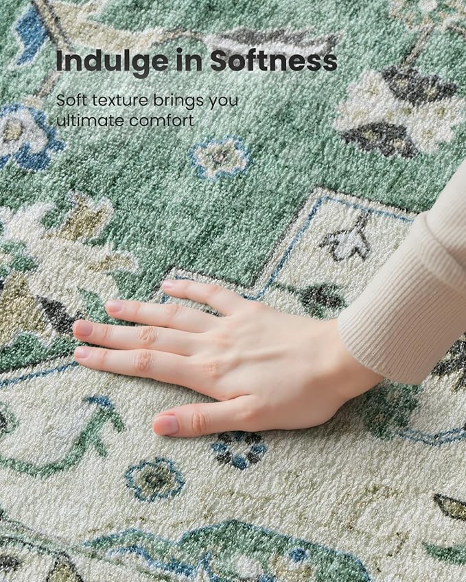 AMADA HOMEFURNISHING 10x14 Washable Area Rug, Low-Profile Large Area Rug with Non-Slip Backing & Durable Edge Binding, Vintage Large Rugs for Living Room, Bedroom & Dining Room