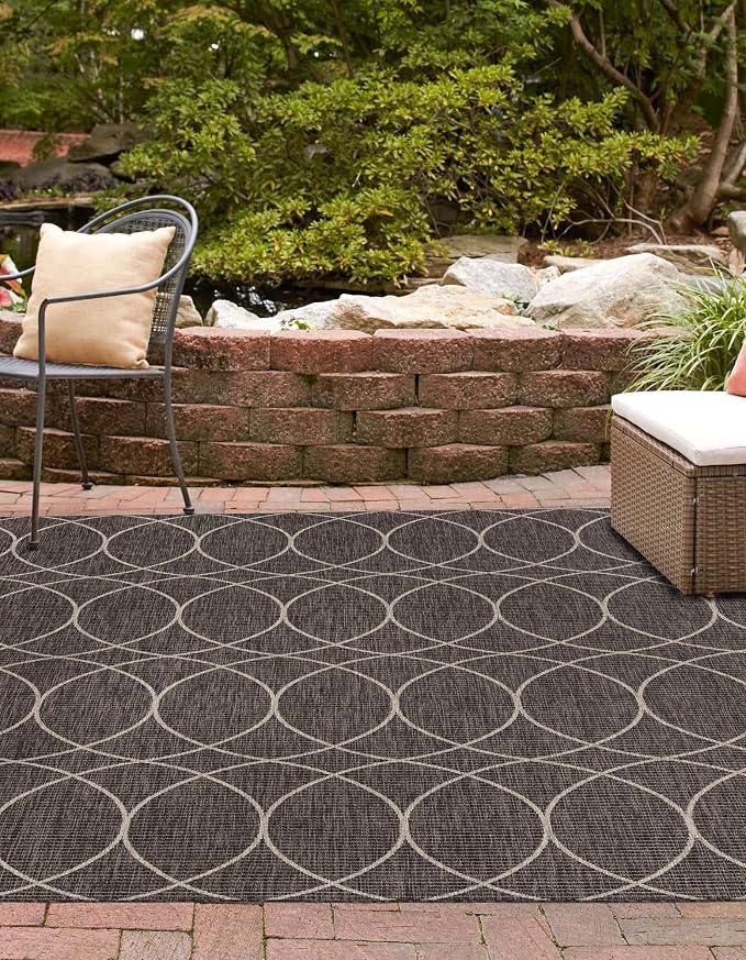 Unique Loom Outdoor Trellis Collection Area Rug - Gitter (10' Square, Charcoal/ Ivory)