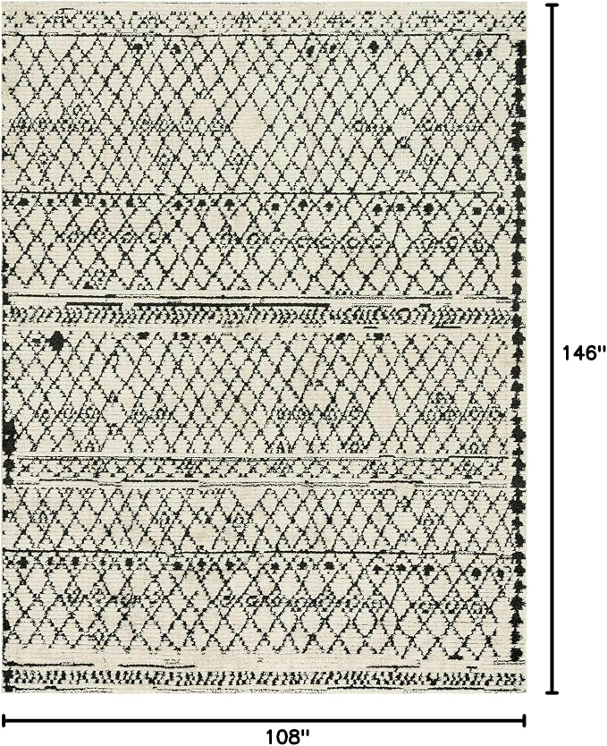 Unique Loom Morocco Collection Abstract Border, Diamond, Bohemian Area Rug (9' 0 x 12' 0 Rectangular, Ivory/Black)
