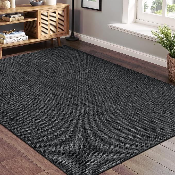 Beverly Rug Indoor Outdoor Rug 9x12, Washable Outside Carpet for Patio, Deck, Porch, Solid Modern Area Rug, Water Resistant, Dark Gray