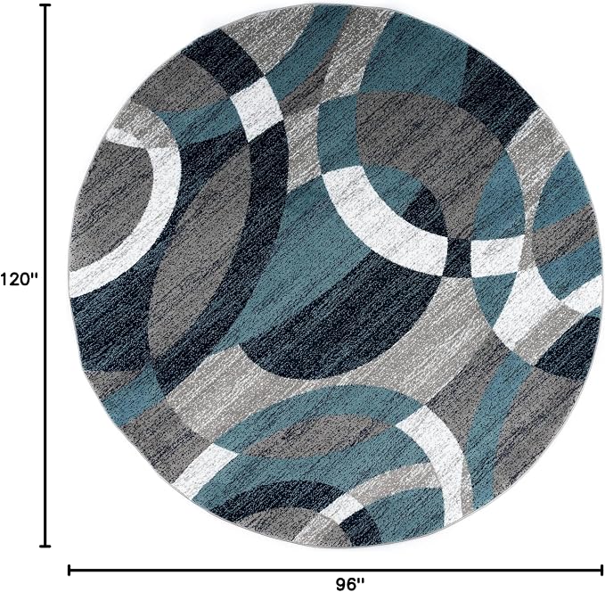 Rugshop Abstract Circles Contemporary High Traffic Round Rug Blue 6'6" | Round, Living Room, Bedroom, Dining Room, Home Office, Kitchen, Entryway, Hallway, Nursery, Kids Room, Guest Room