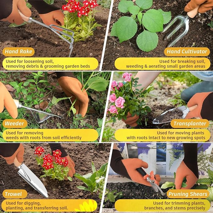 22Pcs Gardening Tools Set for Women Heavy Duty Garden Hand Tool Kit,Birthday Gifts for Mom Wife Grandma Beginner,Gardening Accessories with Sunflower Tote Bag/Shovel/RepottingMat/Plant Labels/Gloves