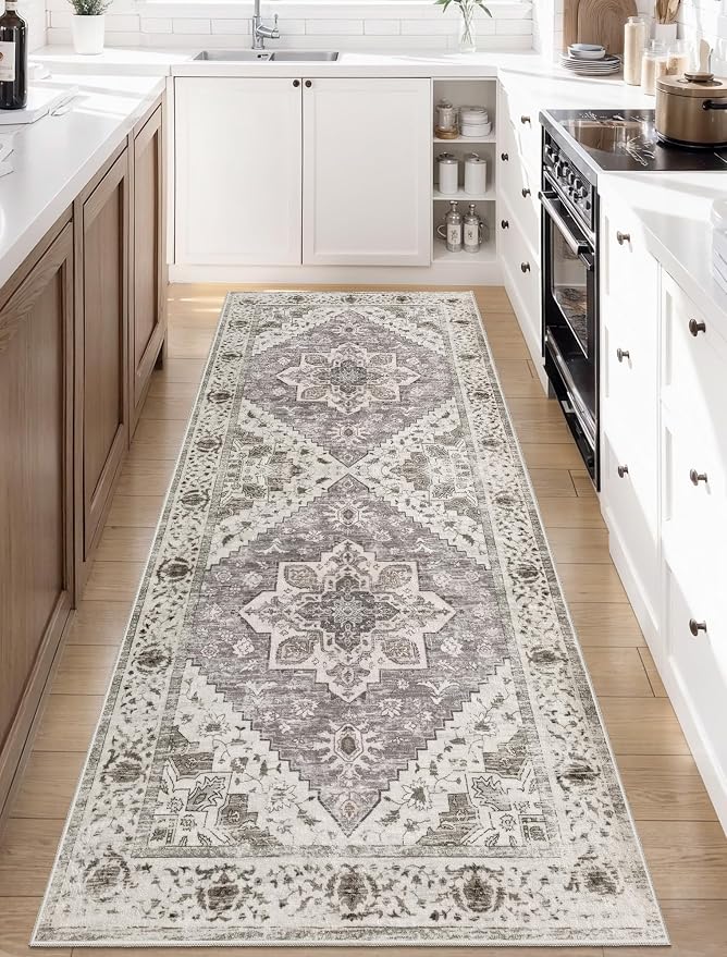SERISSA 2x6 Washable Non Slip Boho Runner Rug for Hallway，Earth Tone | Ultra Soft Vintage Oriental Carpet Low-Pile Distressed Tribal Floor Carpet for Kitchen Bedroom Bathroom Laundry Living Room