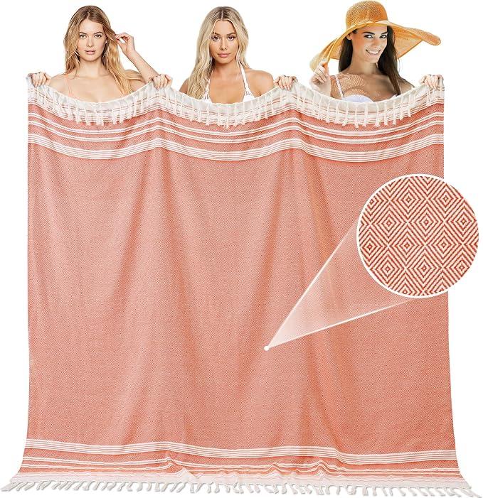 Extra Large Turkish Beach Towel Picnic Mat Throw Blanket Oversized Sandproof Boho Woven Summer Essential Yoga Accessories Park Patio Lawn Garden Grass Ground Play Music Festival Concert Must Have