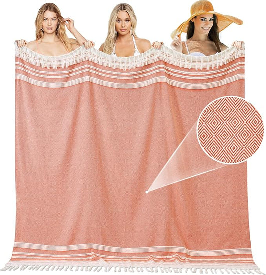 Extra Large Turkish Beach Towel Picnic Mat Throw Blanket Oversized Sandproof Boho Woven Summer Essential Yoga Accessories Park Patio Lawn Garden Grass Ground Play Music Festival Concert Must Have