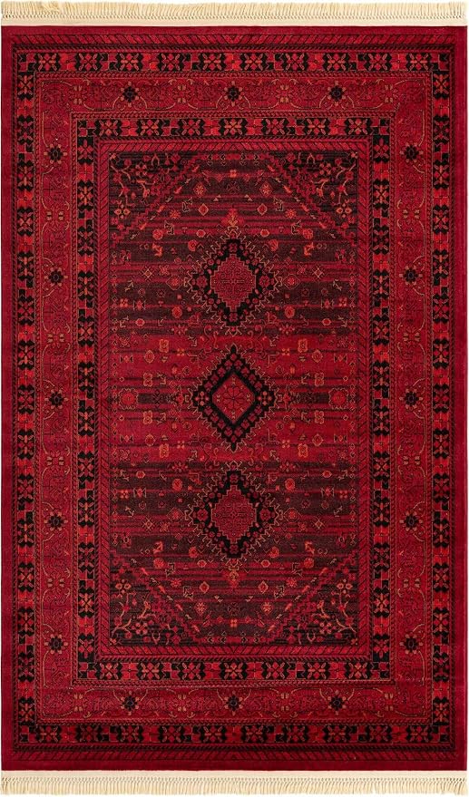 Unique Loom Tekke Collection Area Rug - Sheibani (5' 3" x 8' Rectangle, Red/ Black)