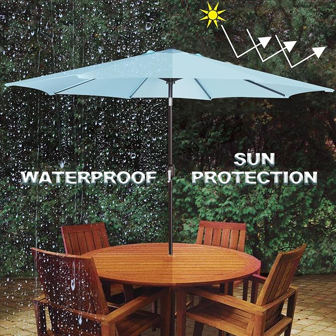 Blissun 9' Outdoor Patio Umbrella, Outdoor Table Umbrella, Yard Umbrella, Market Umbrella with 8 Sturdy Ribs, Push Button Tilt and Crank