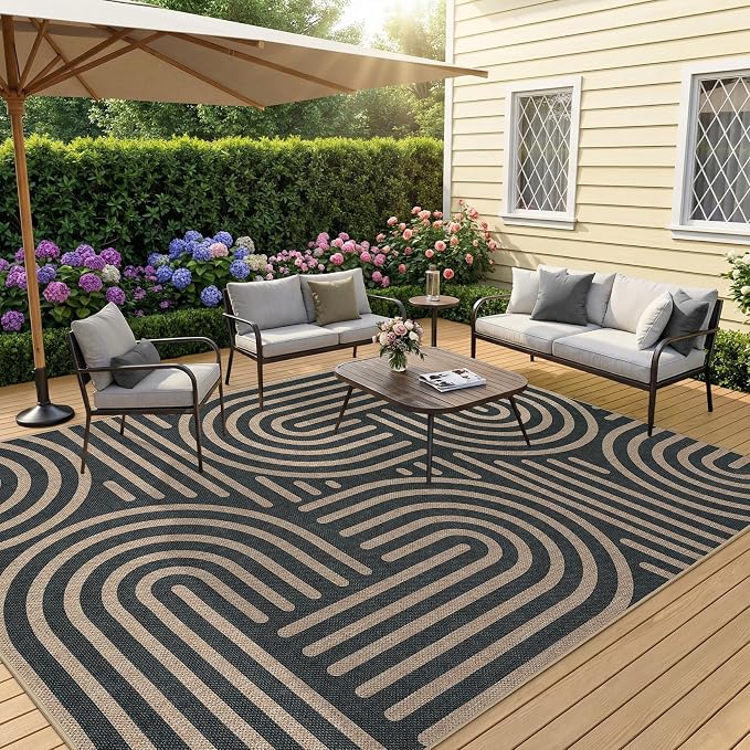 Garvee 5x7 Area Rugs Modern Abstract Washable Rugs Living Room | Black Rainbow Area Rug Stain Resistant Easy Cleaning Throw Rugs Non Shedding Low Pile Floor Cover for Nursery Dining Room