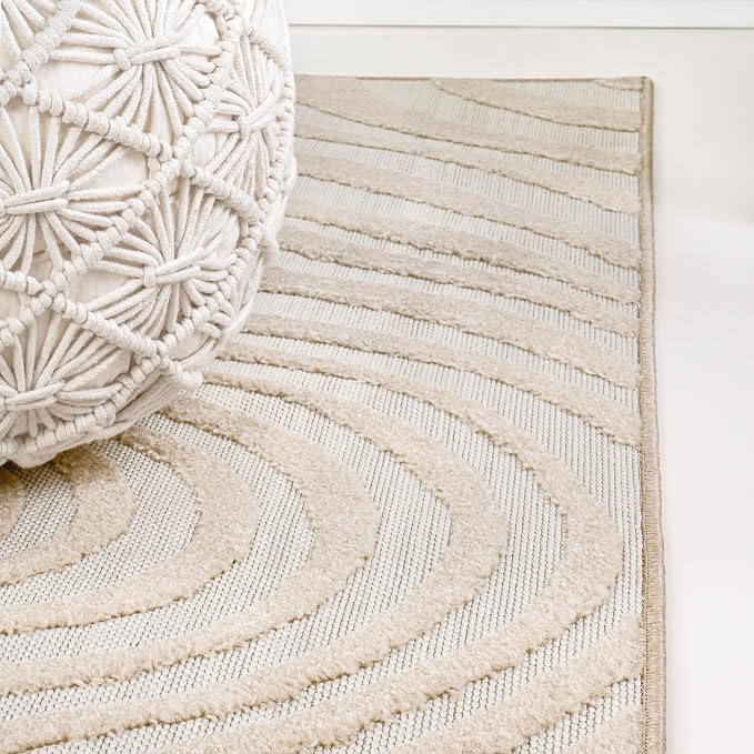 JONATHAN Y Maribo High-Low Abstract Striped Beige/Cream 4x6 Indoor/Outdoor Area Rug for Patio, Backyard, Living Room, Bedroom, Office, Hose-Washable (SCN103D-4)