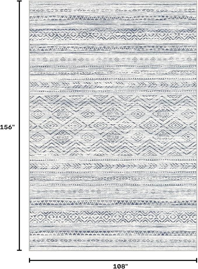 Tortania Area Rug Living Room Rugs- 9x13 Washable Large Soft Neutral Boho Moroccan Bohemian Farmhouse Rug Indoor Floor Carpet for Bedroom Under Dining Table Home Office Decor - Dark Blue