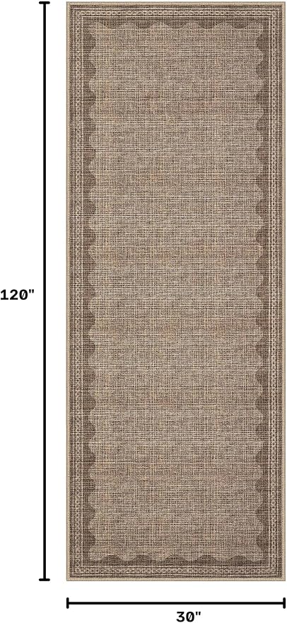 GarveeHome 2x10 Runner Rug for Hallway Washable Kitchen Rugs Non Slip Solid Coffee Modern Minimalism Soft Low-Pile Scalloped Indoor Carpet for Entryway Laundry Room Floor Mats