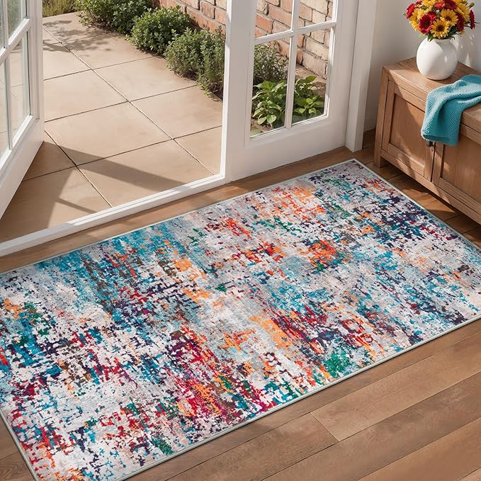 Tangsoo Abstract 2x4 Washable Rug for Entryway, Small Modern Non Slip Rugs | Indoor Front Door 2x4 Runner Rugs,Print Door Mat, Soft Low Pile Rugs for Entrance Kitchen Entry Bathroom Home Decor