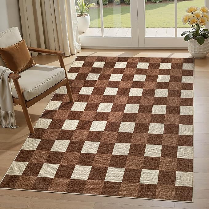 UERMEI 5x7 Outdoor Jute Area Rug Patio Neutral Washable Brown | Easy Non Slip Pet Friendly Indoor Farmhouse Carpet for Living Room Bedroom Dining Backyard